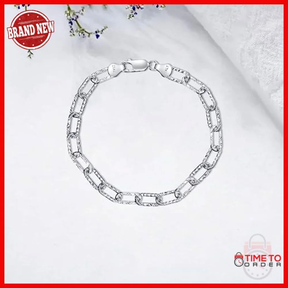 925 Sterling Silver Paperclip Chain Bracelet 7 Inch Lobster Clasp Unisex